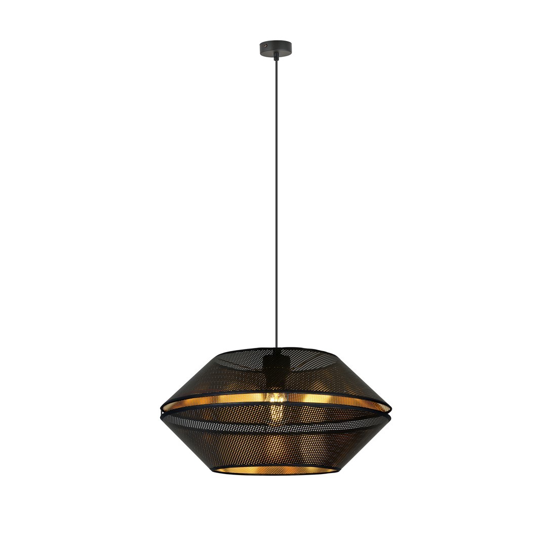 Suspension en métal et abat-jour noir, H: 125cm
