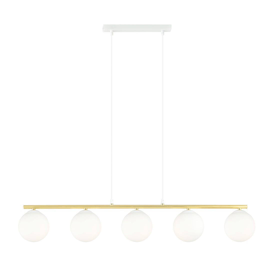 Suspension en métal et verre blanc et doré, H: 100cm