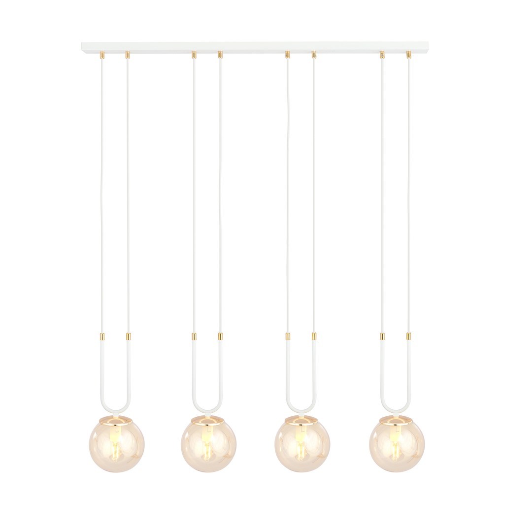 Suspension en métal et verre blanc, H: 115cm