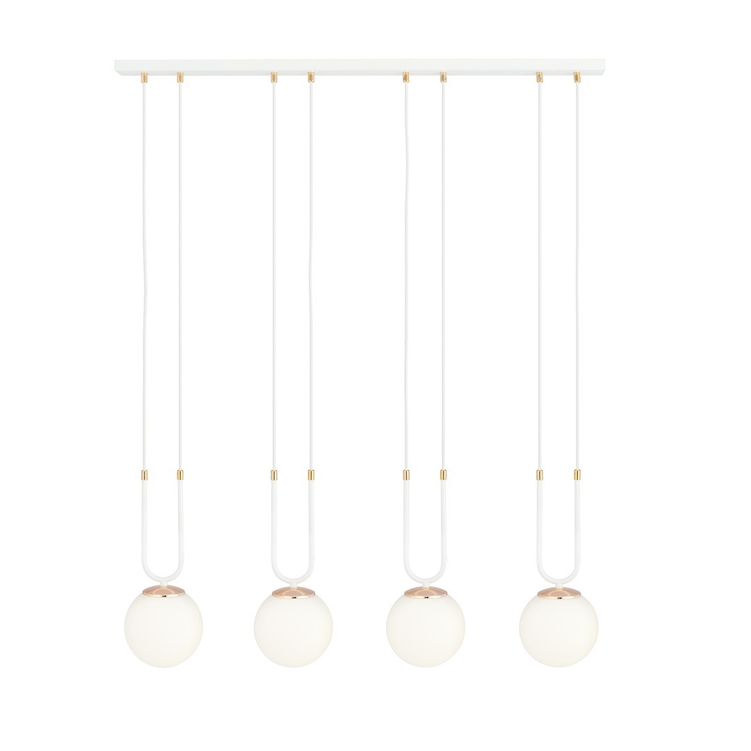 Suspension en métal et verre blanc, H: 115cm