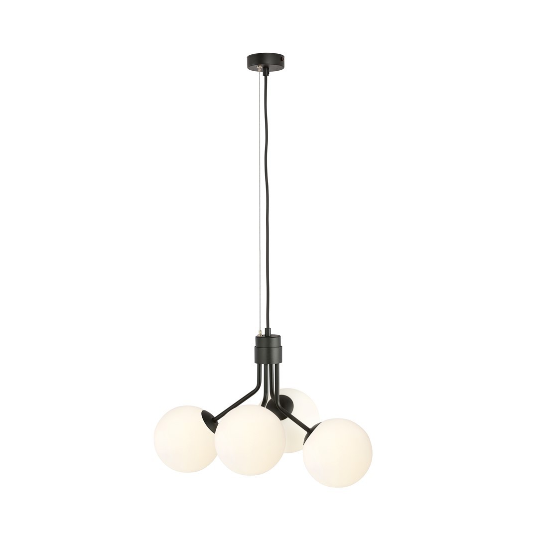 Suspension en métal et verre noir, H: 100cm