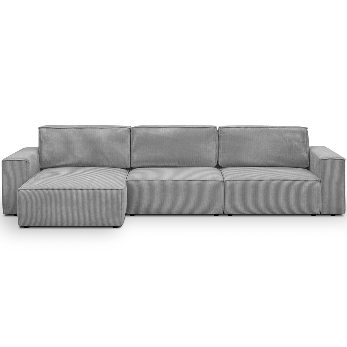 Canapé d&rsquo;angle modulable 5 places en velours côtelé gris clair