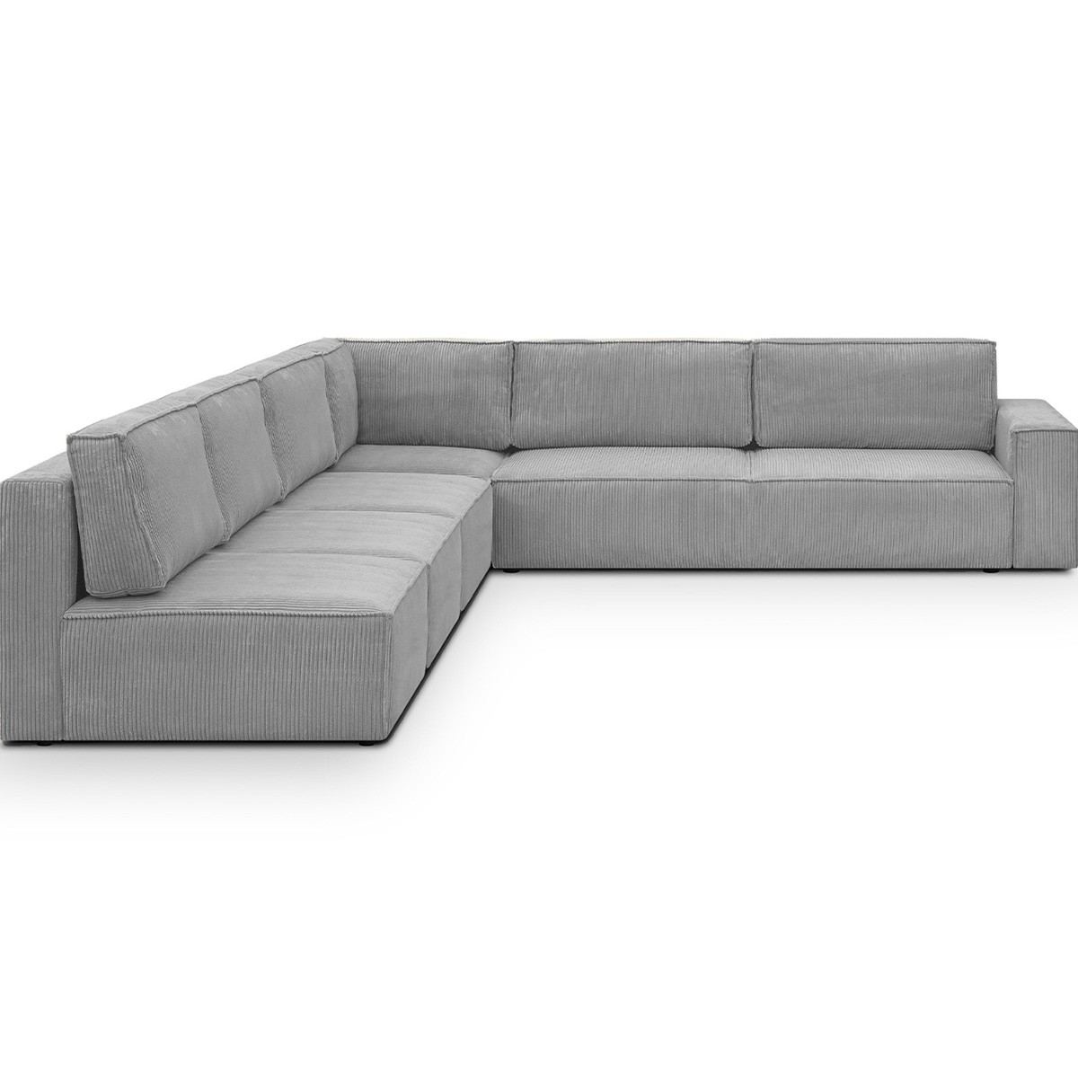 Canapé d’angle droit convertible 10 places en velours côtelé gris