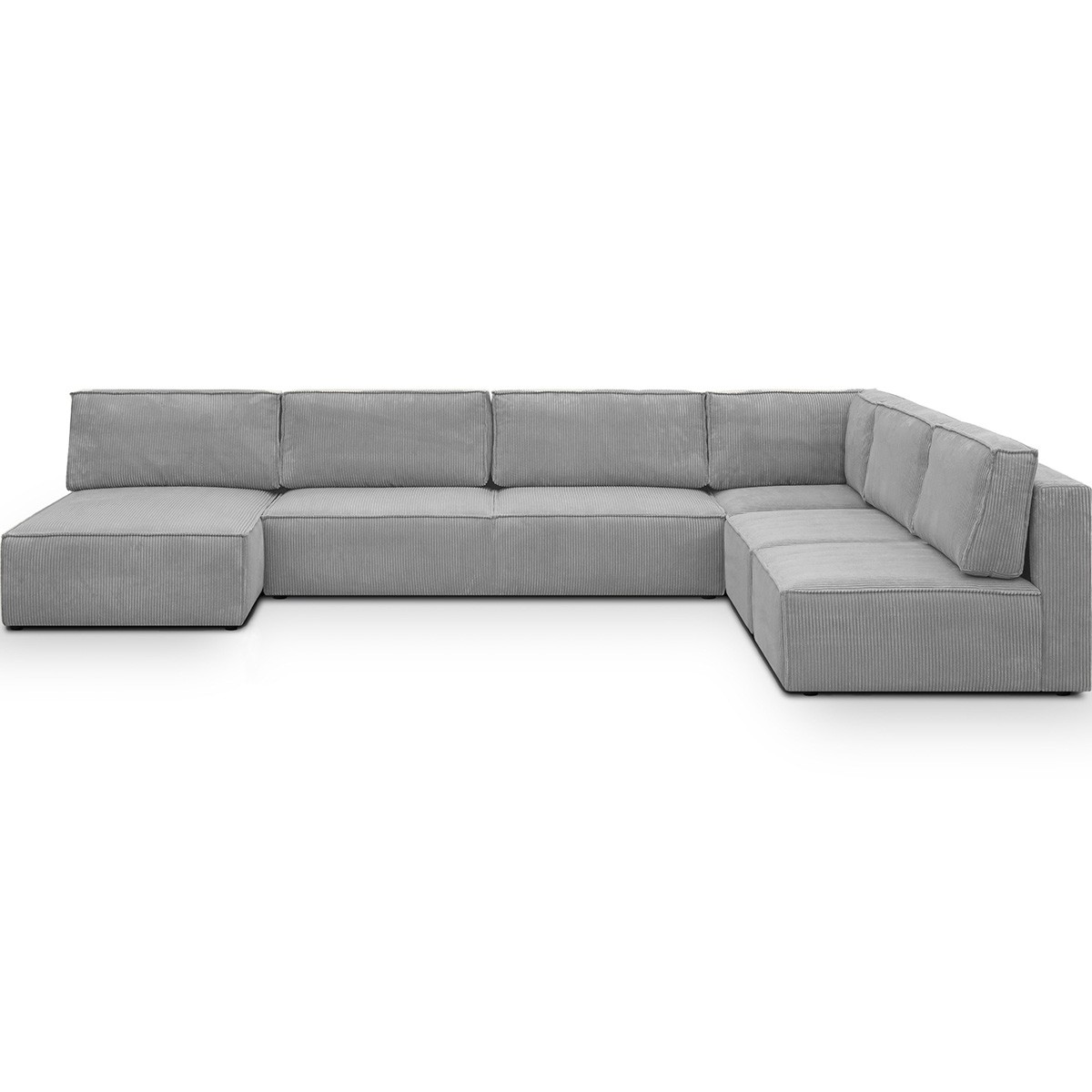 Canapé d’angle gauche convertible 9/10 places en velours côtelé gris