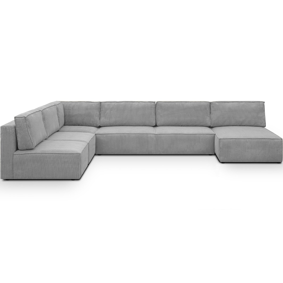 Canapé d’angle droit convertible 9/10 places en velours côtelé gris