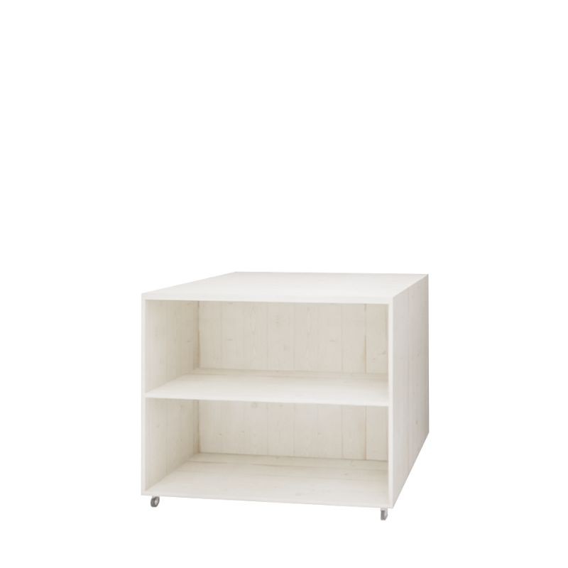 Présentoir central double face sur roulettes 2 niveaux bois massif