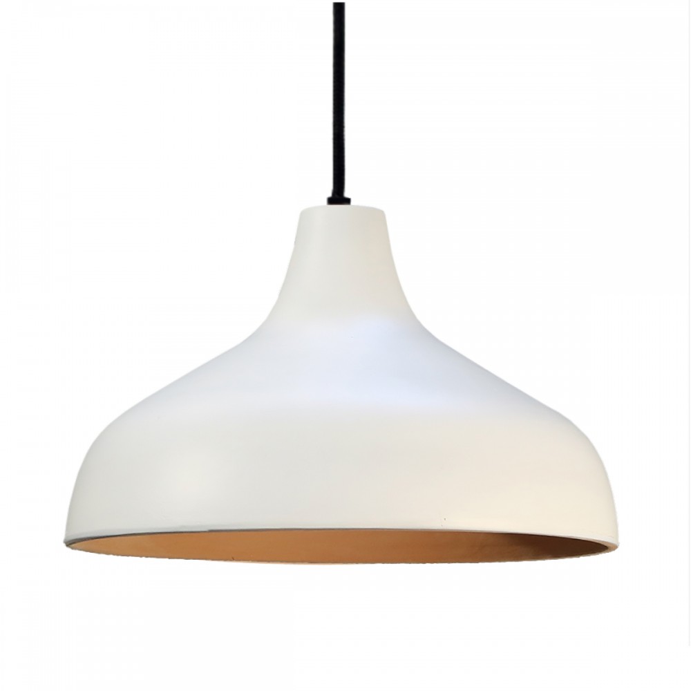 Suspension en terre cuite blanc avec câble textile noir D.25cm