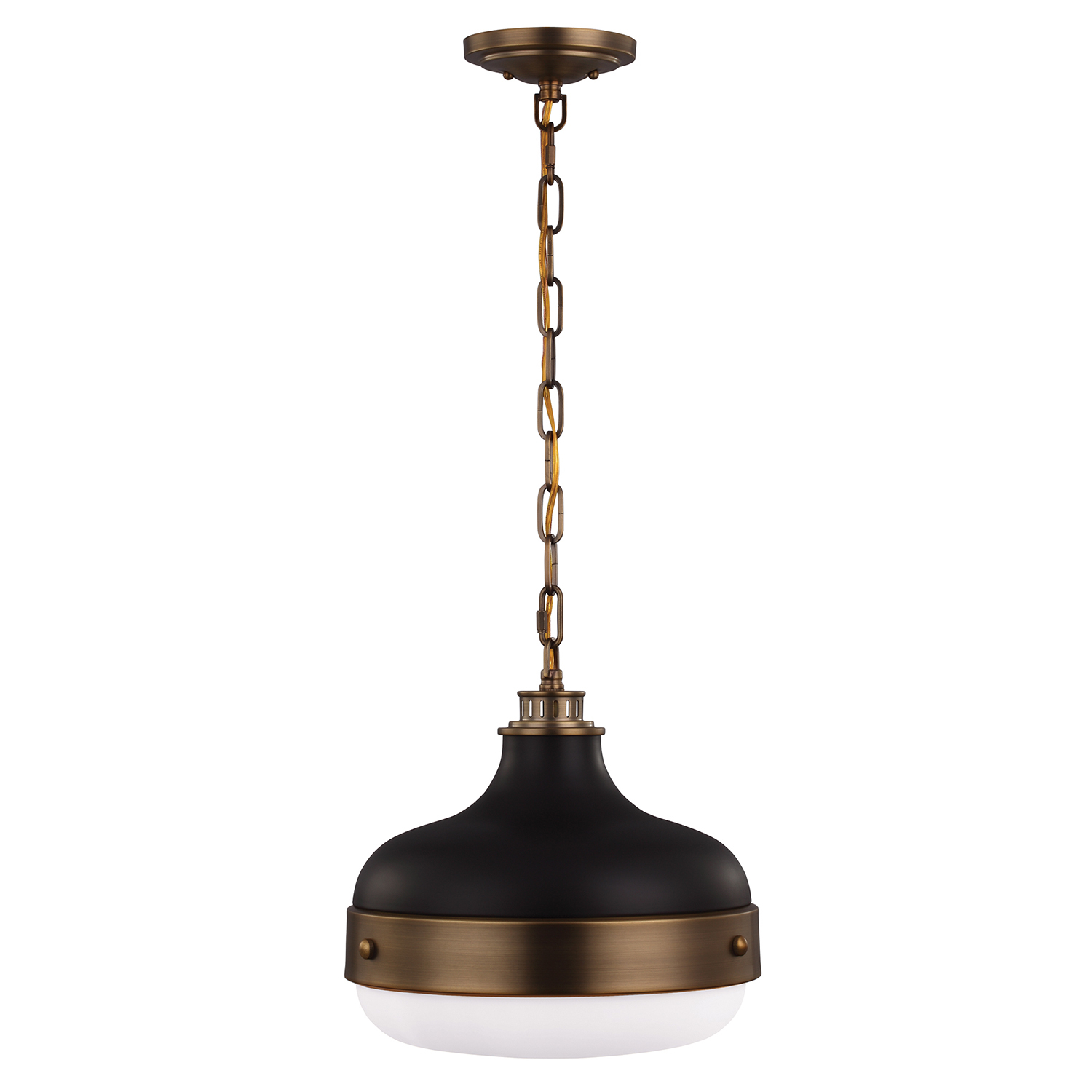 Suspension en métal  et verre laiton antique foncé/noir mat