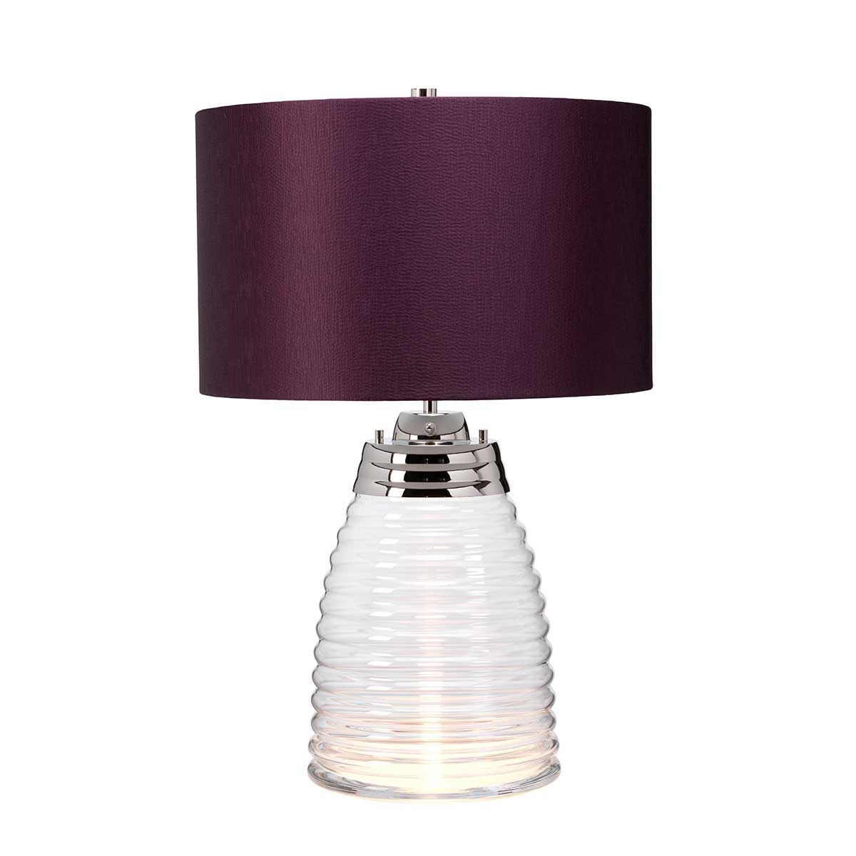 Lampe de table en verre et abat-jour satiné aubergine H: 64,3cm