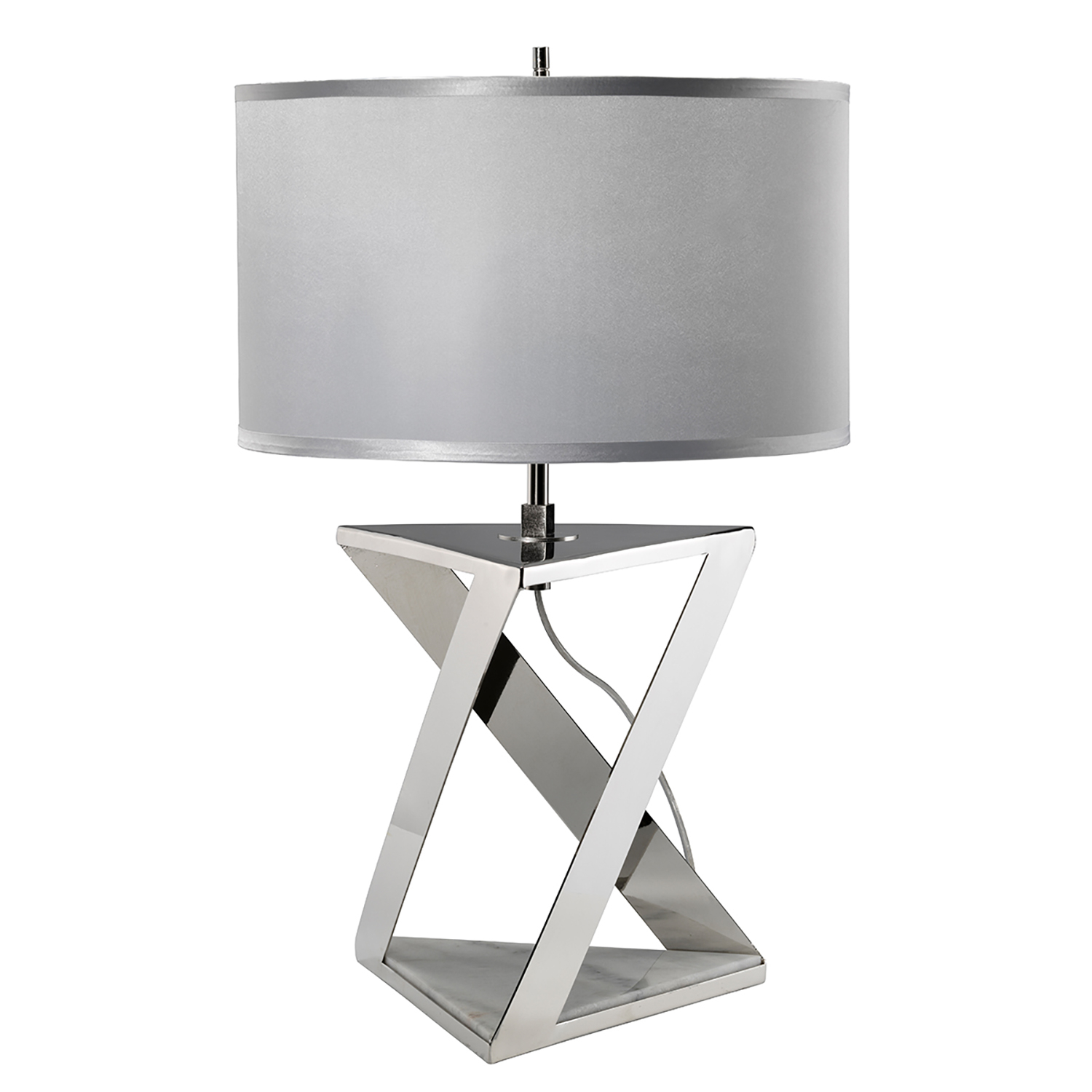 Lampe de table en métal nickel poli et base en marbre blanc H:70,4cm