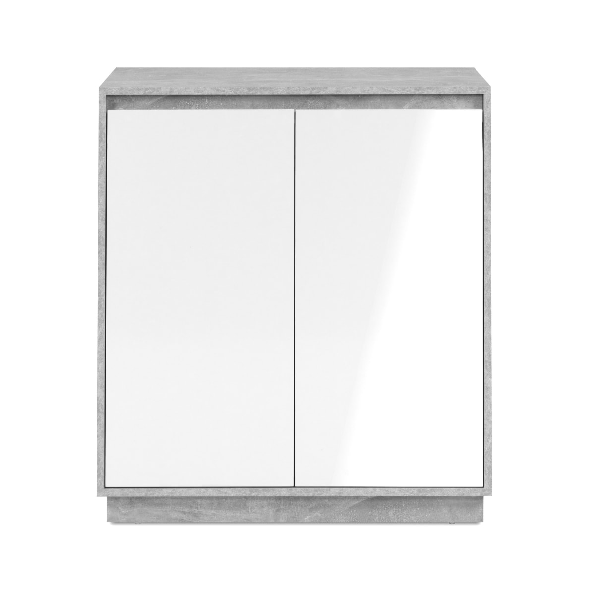 Petit buffet 2 portes L79 cm – Gris béton / Blanc brillant