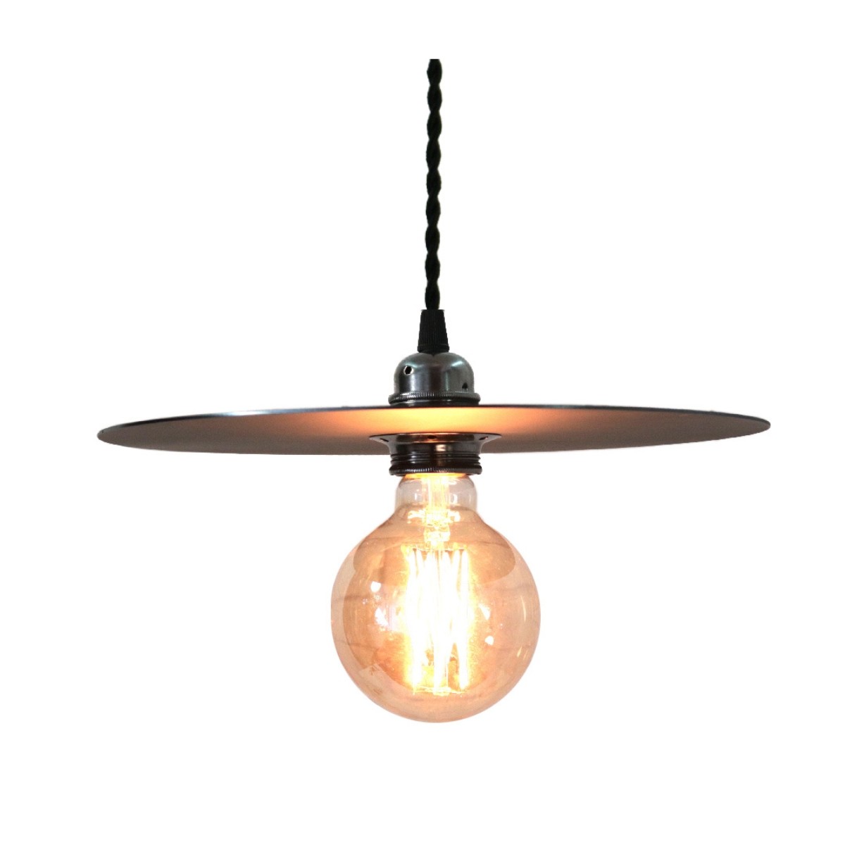 Suspension en acier vieilli avec câble torsadé noir D.30cm