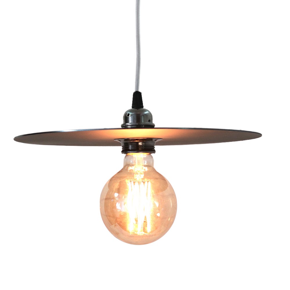 Suspension en acier vieilli avec câble blanc argent D.30cm