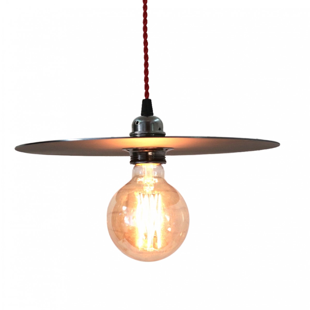 Suspension en acier vieilli avec câble torsadé bordeaux D.30cm