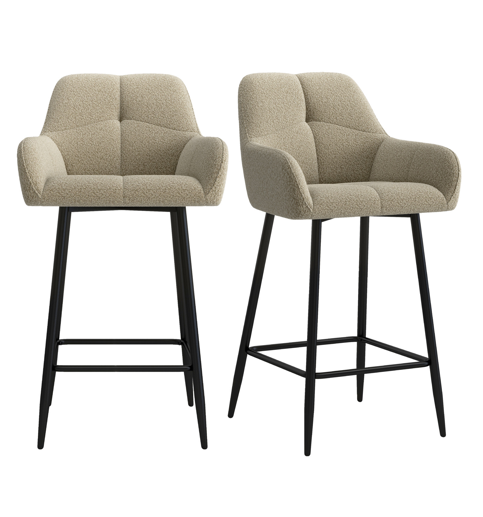 LEA-Tabouret de bar en tissu bouclé Mastic et métal noir (x2)