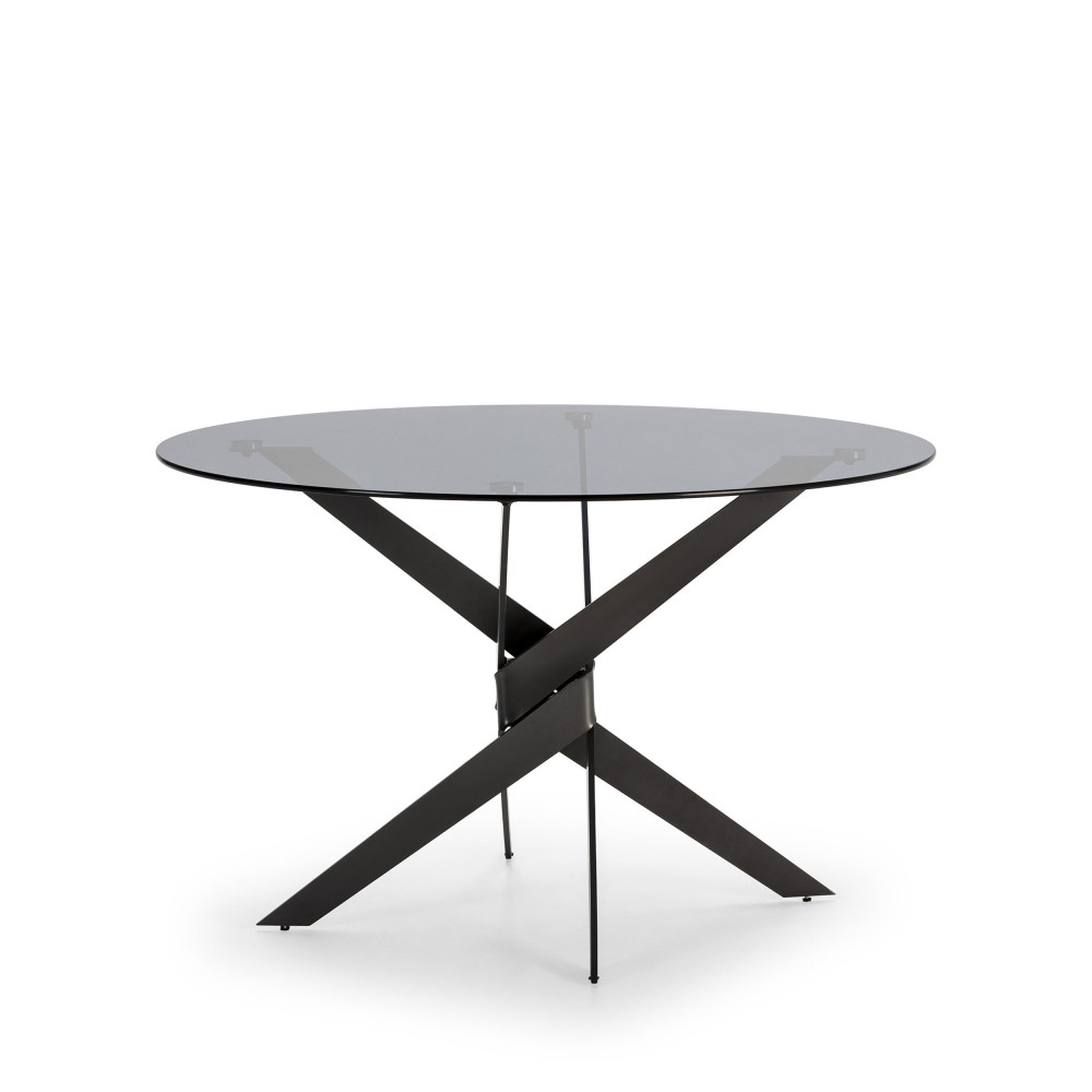 Table à manger 6 personnes en verre trempé et métal – Noir