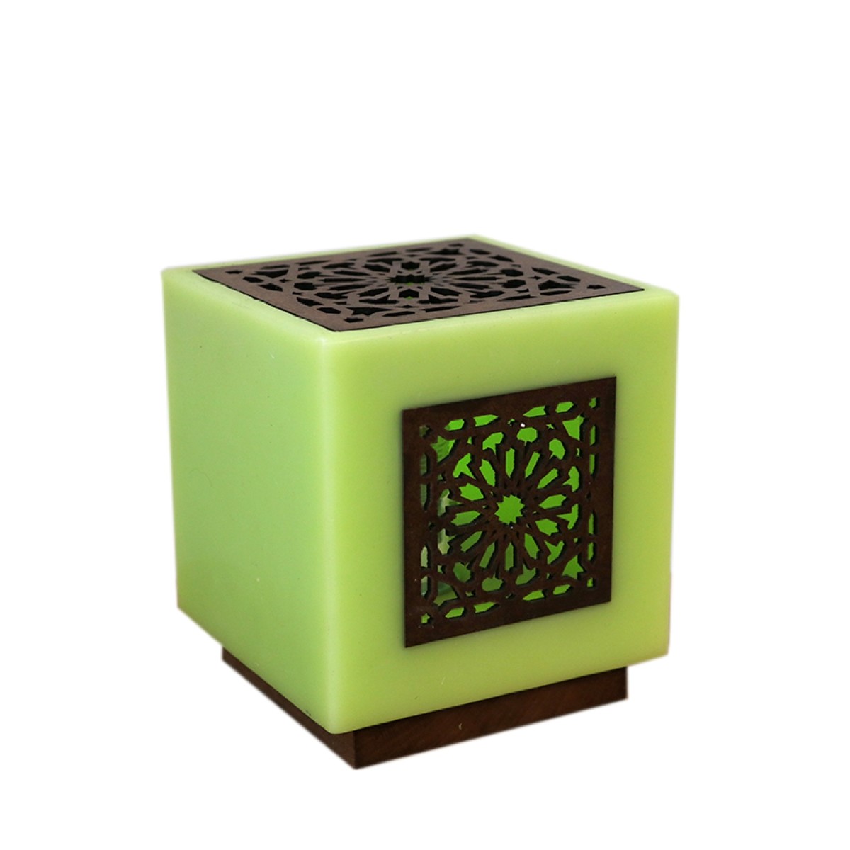 Lampe en cire naturelle motif arabesque verveine H.15 cm