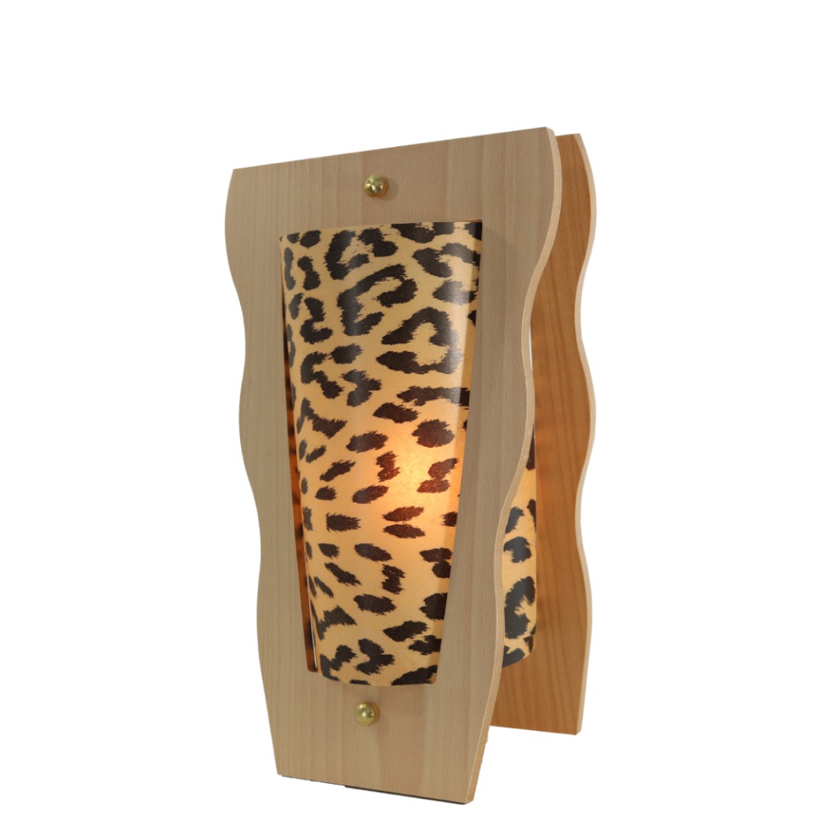 Lampe en hêtre naturel leopard H.34cm