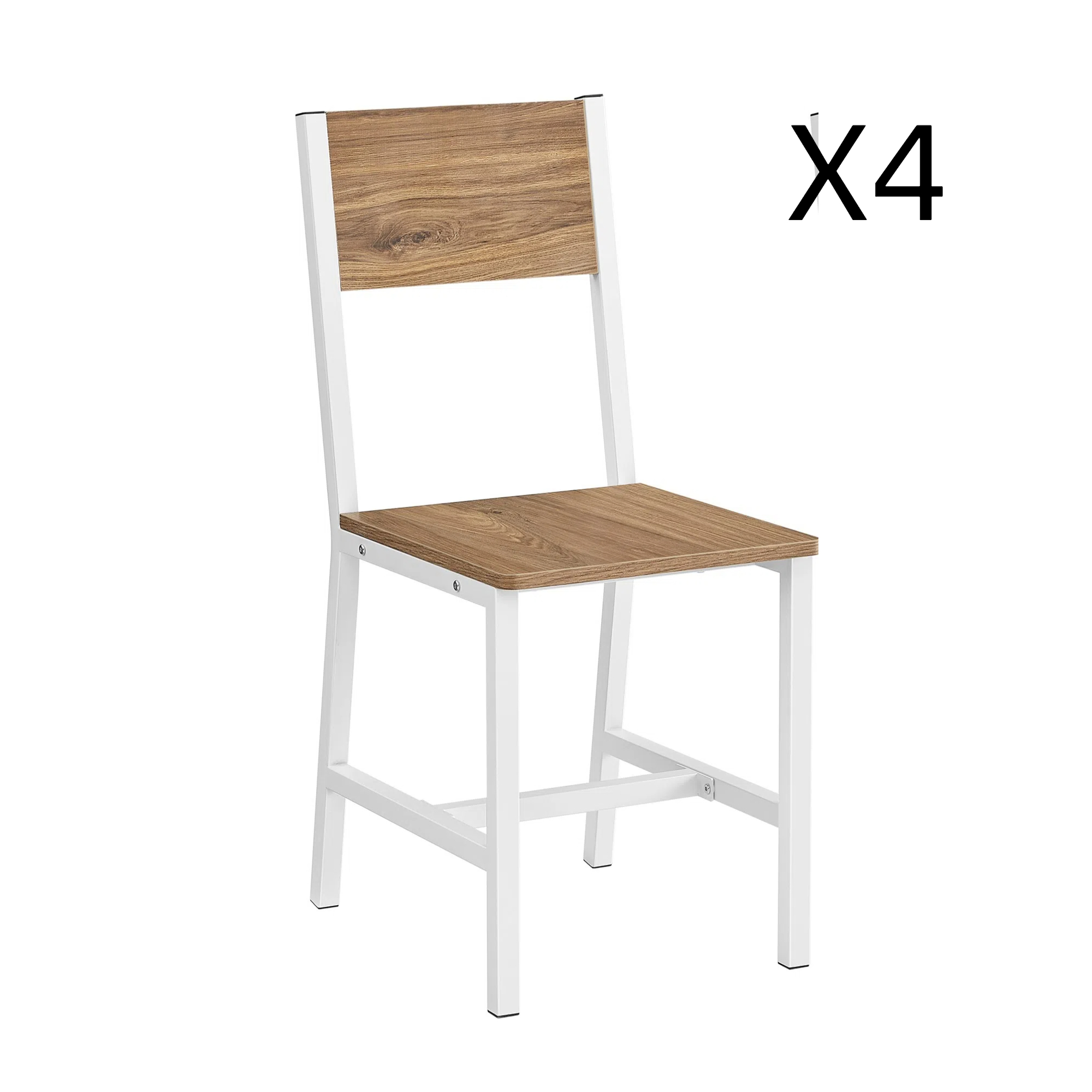 Lot de 4 chaises de salle à manger cadre en acier marron blé et blanc