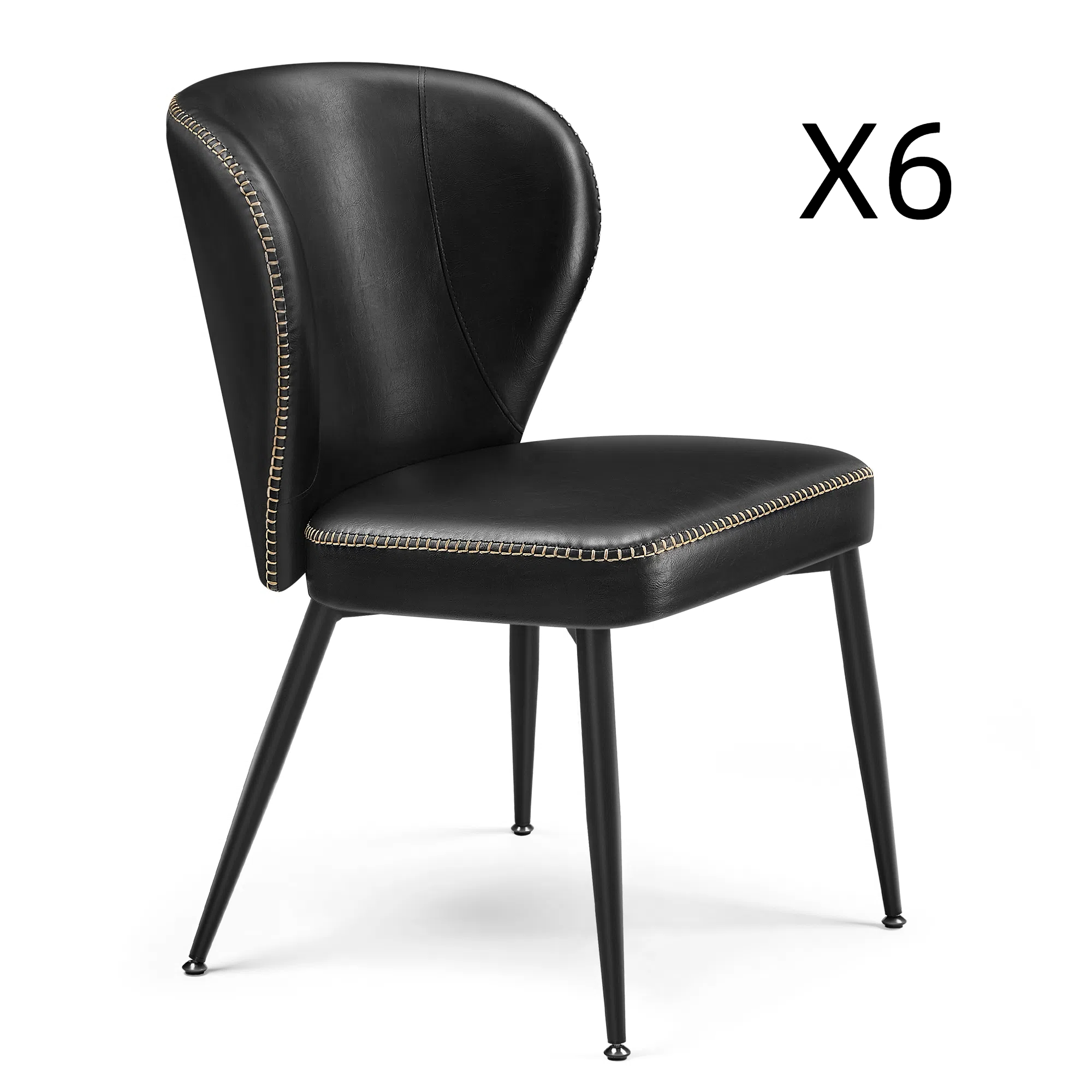 Lot de 6 chaises de salle à manger pu noir