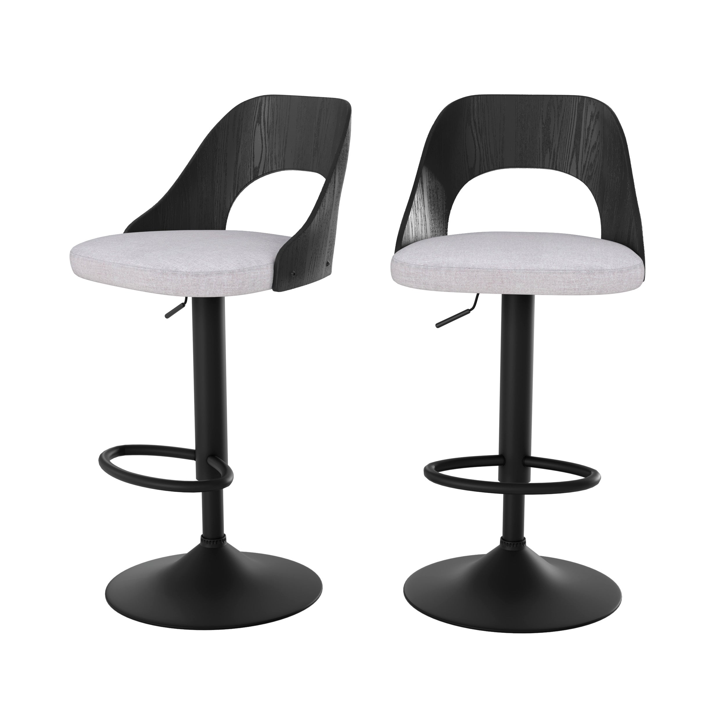 Chaise de bar réglable (63-85 cm) en tissu gris clair chiné (lot de 2)