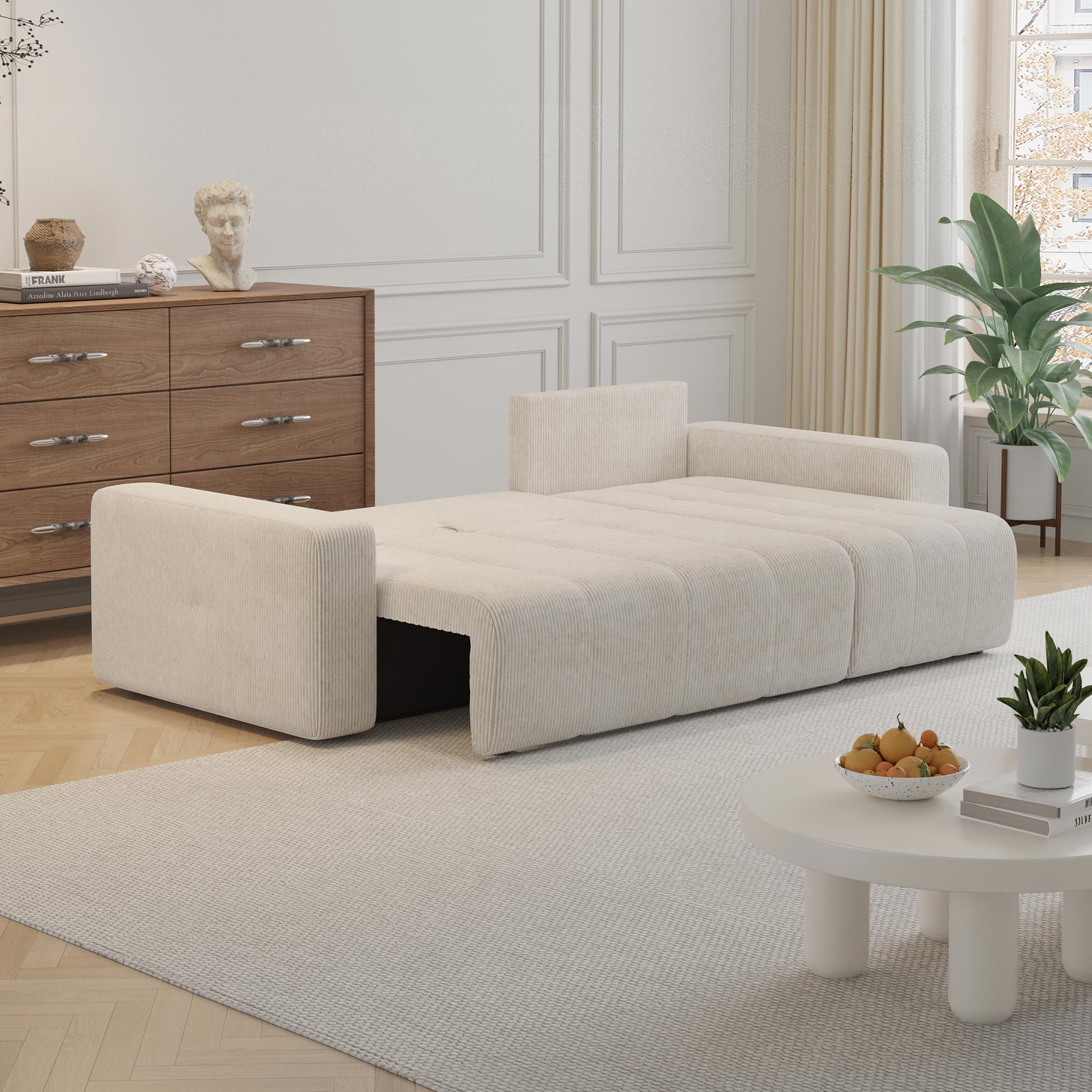 alicia-mini - Canapé convertible velours côtelé Beige - Vue supplémentaire 2