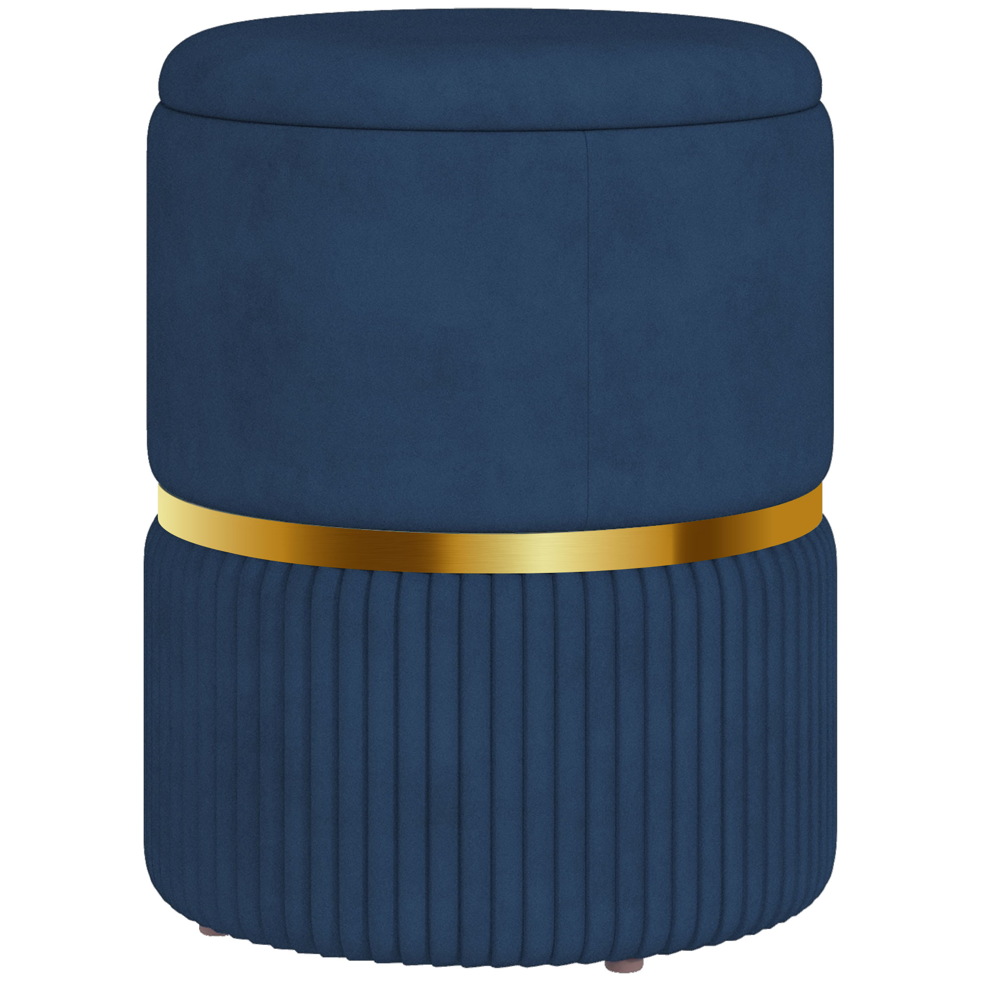 Pouf coffre intégré design velours côtelé acier brossé doré bleu