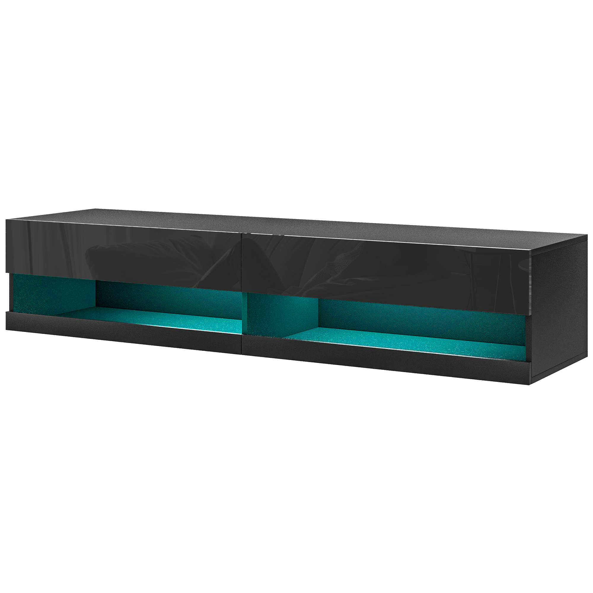 Meuble TV mural LED flottant – 2 portes battantes