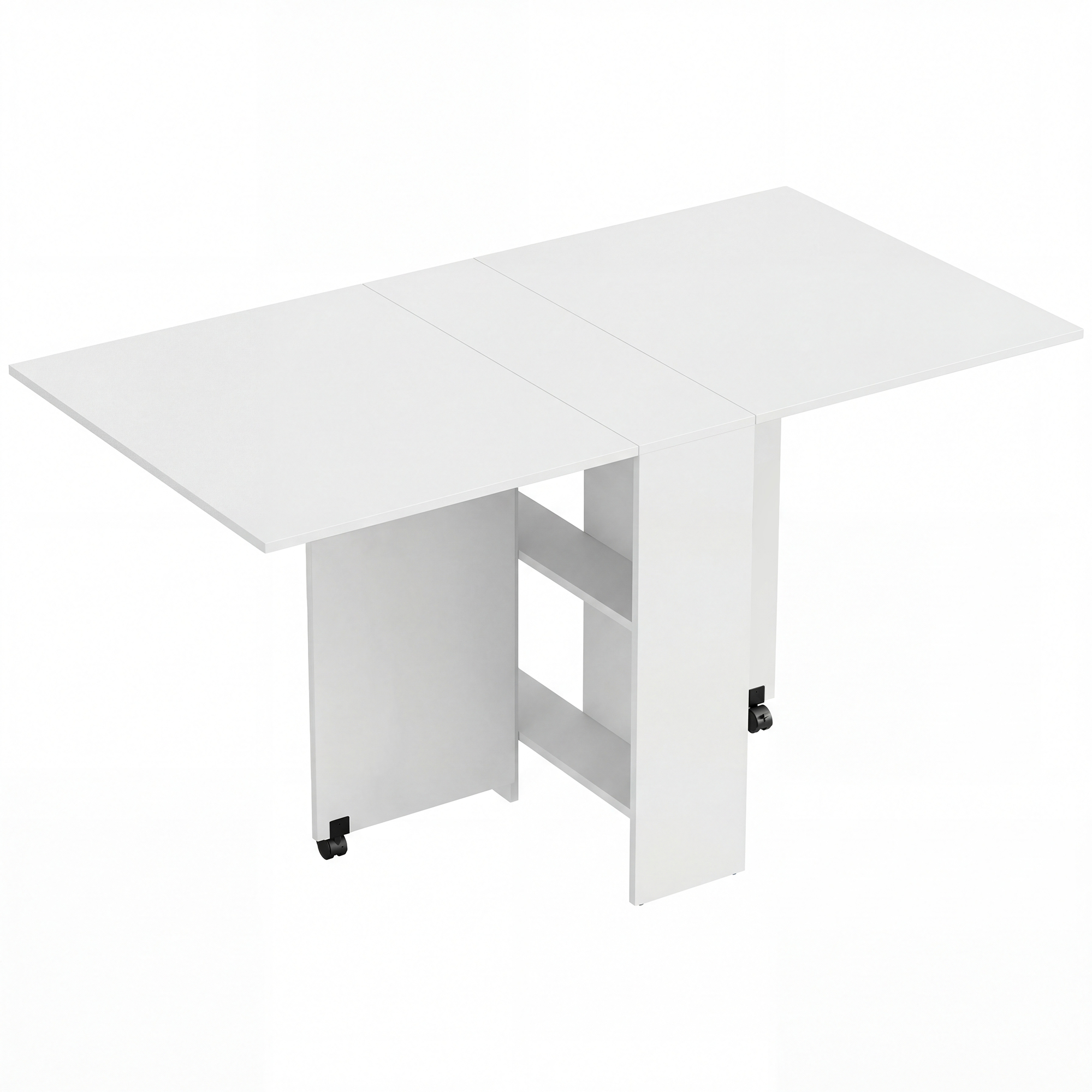 Table pliable 4 personnes 2 étagères intégrées blanc
