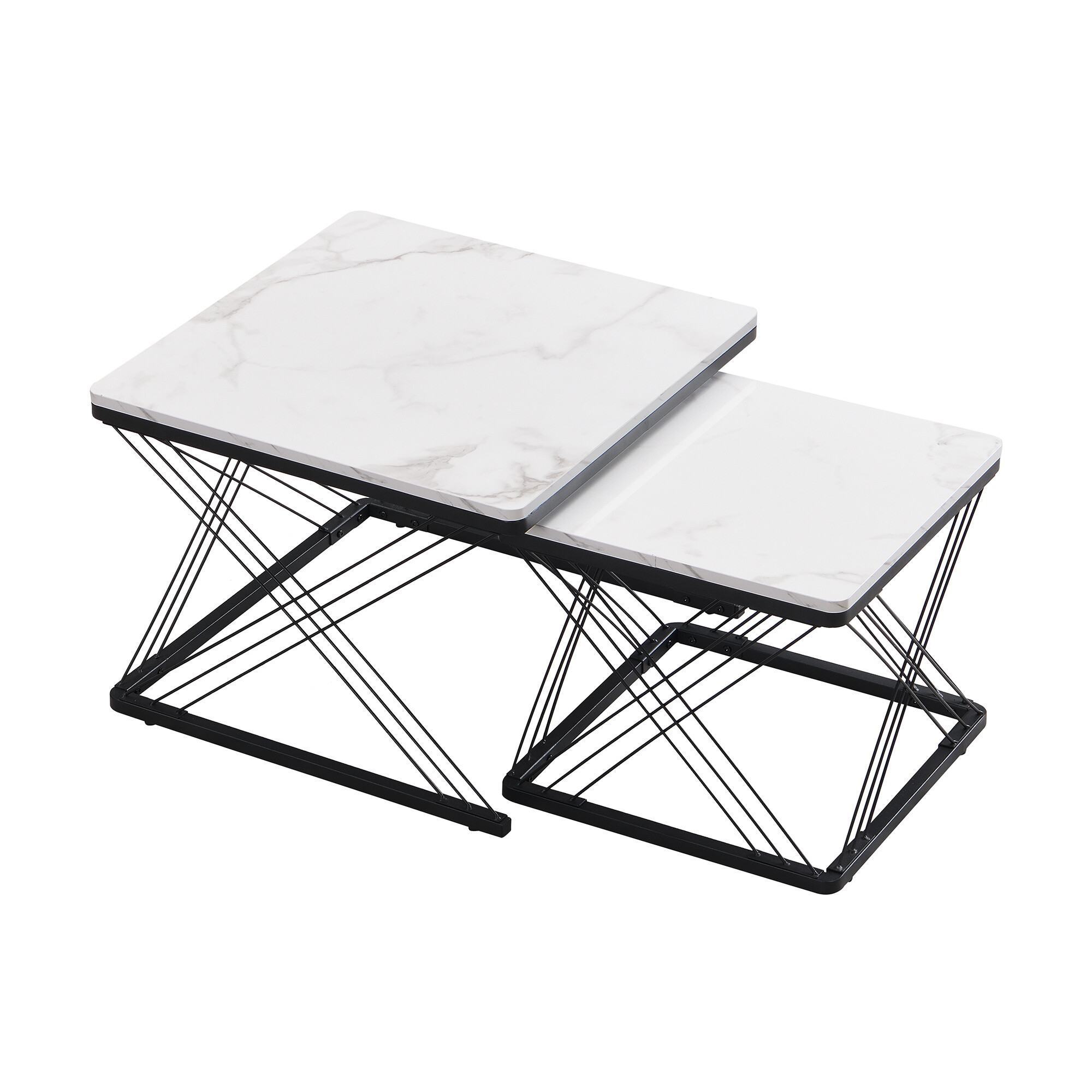 Ensemble de 2 tables basses gigognes élégantes effet marbre brillant