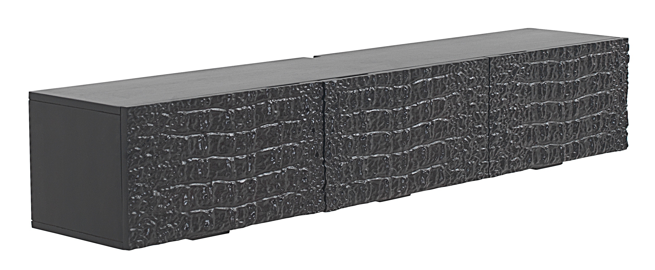 Meuble TV 4 portes en bois de manguier noir à accrocher au mur