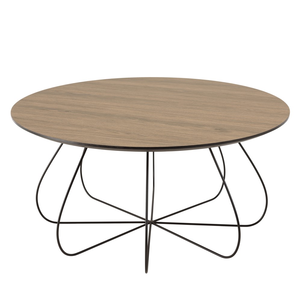 Table basse biseautée 80cm pieds forme panier en métal