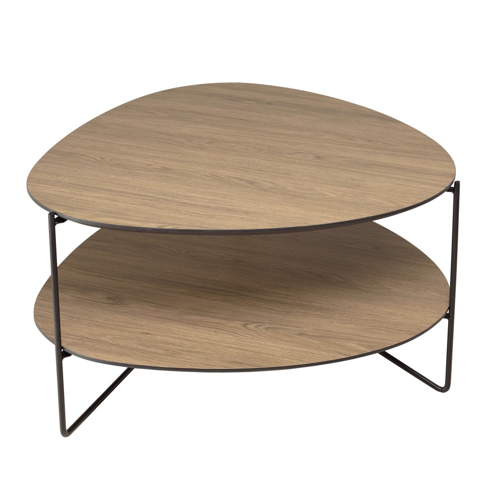 Table basse 2 plateaux forme ovoïde pieds métal