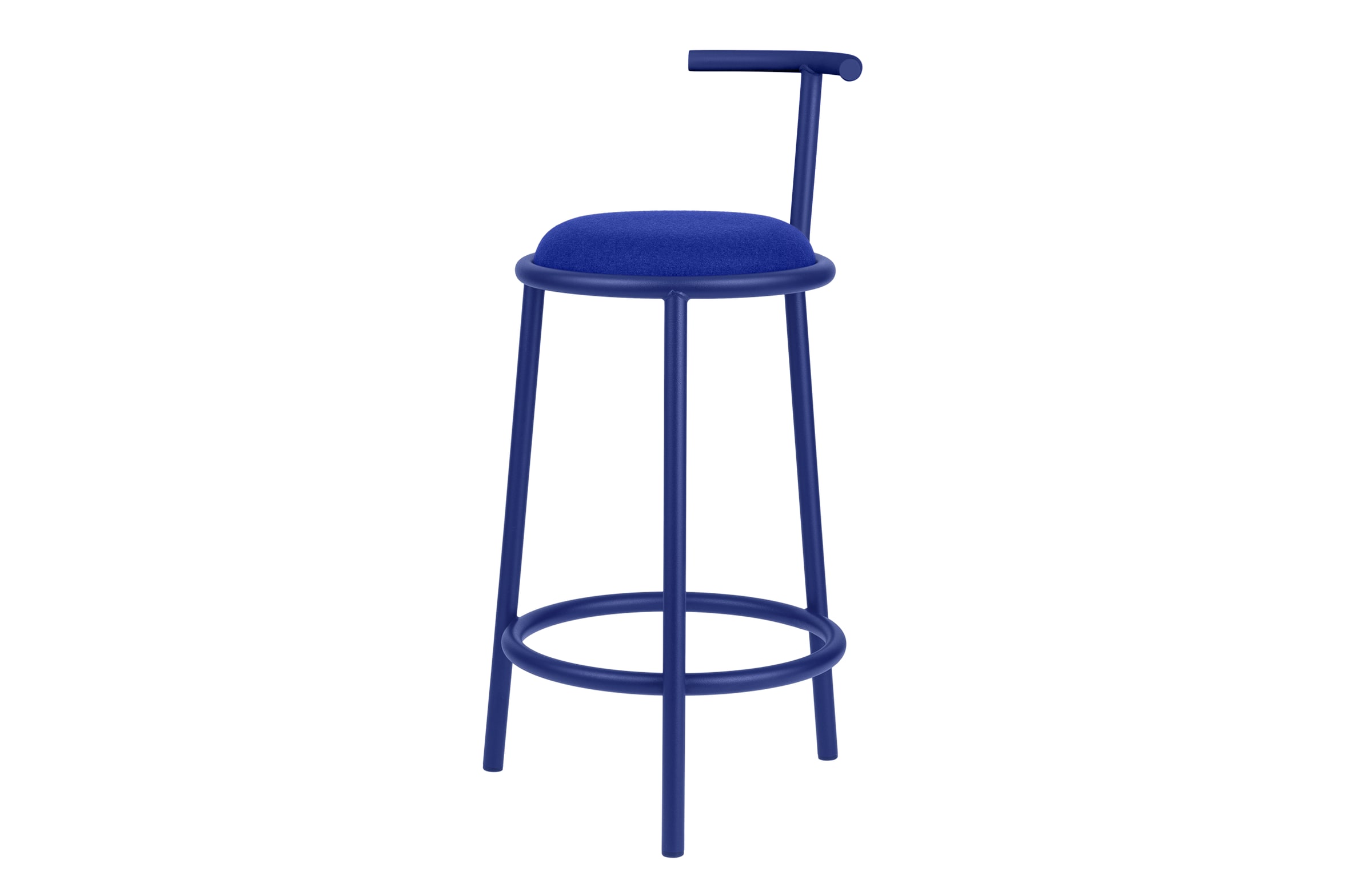 Tabouret de bar avec dossier en acier peint par poudrage, bleu