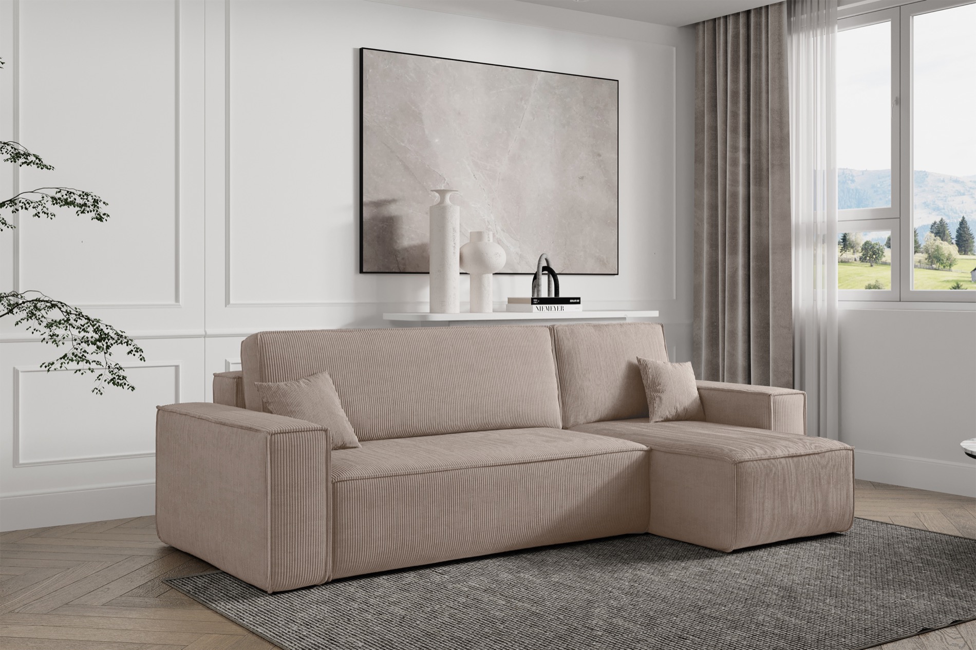 scarlo-l - Canapé velours côtelé Beige - Vue supplémentaire 2