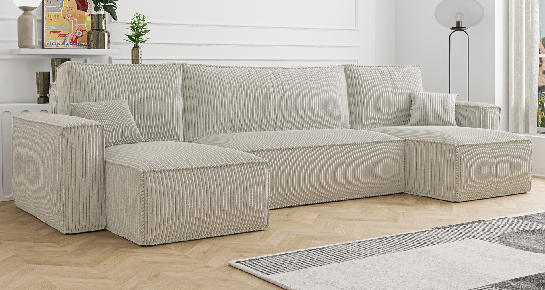 scarlo-u - Canapé velours côtelé Beige - Vue supplémentaire 2