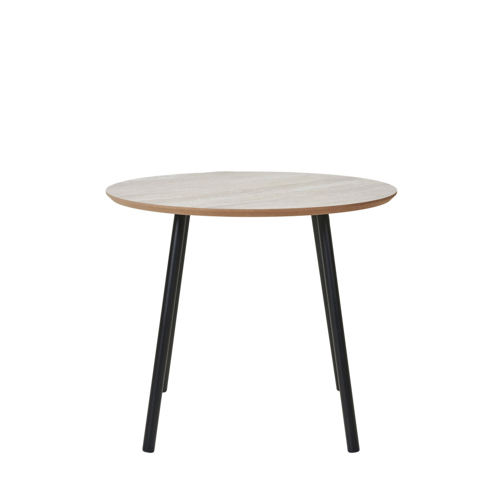 Table d’appoint ronde effet travertin et métal ø55cm – Beige