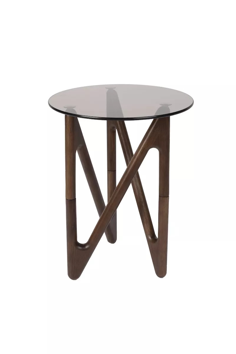 Table d’appoint ronde en bois et verre fumé D40