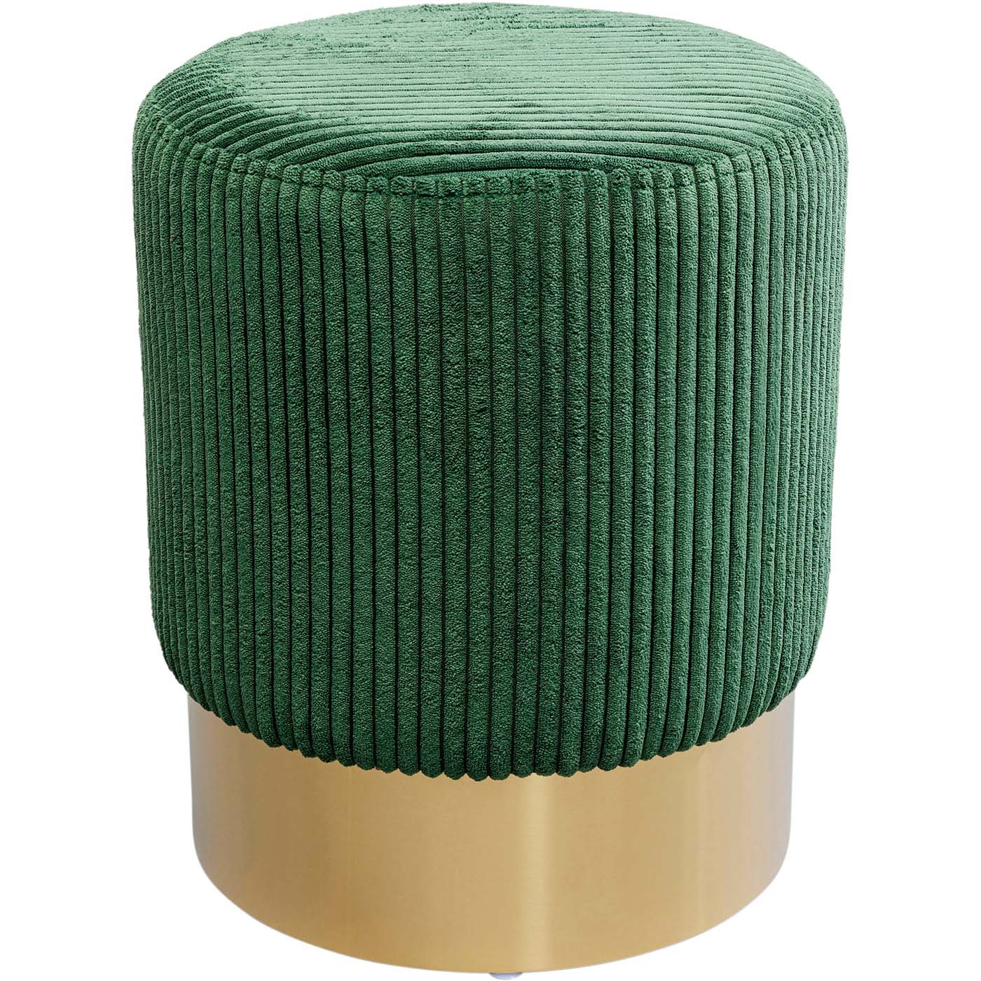 Tabouret en velours côtelé vert et acier doré