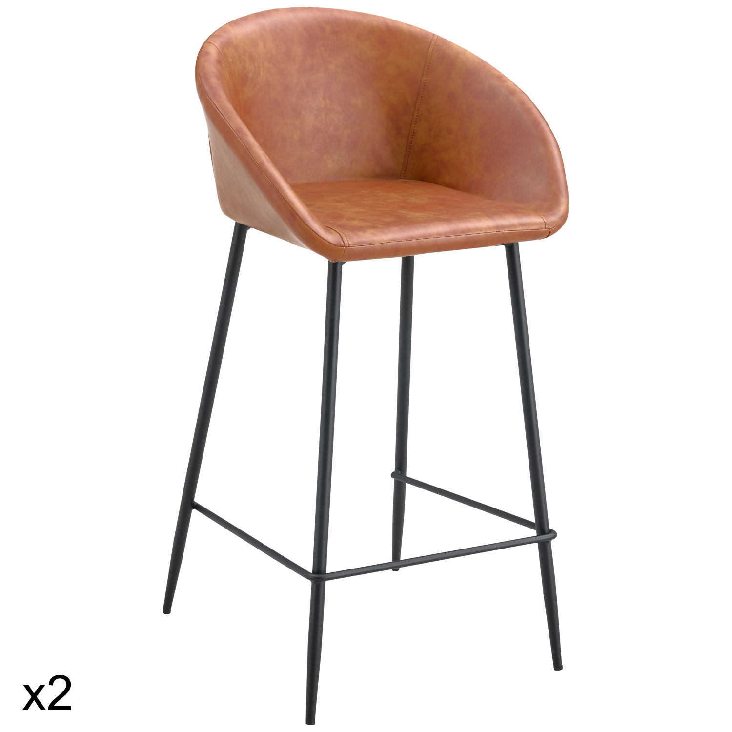 Lot de 2 tabourets de bar en simili cognac