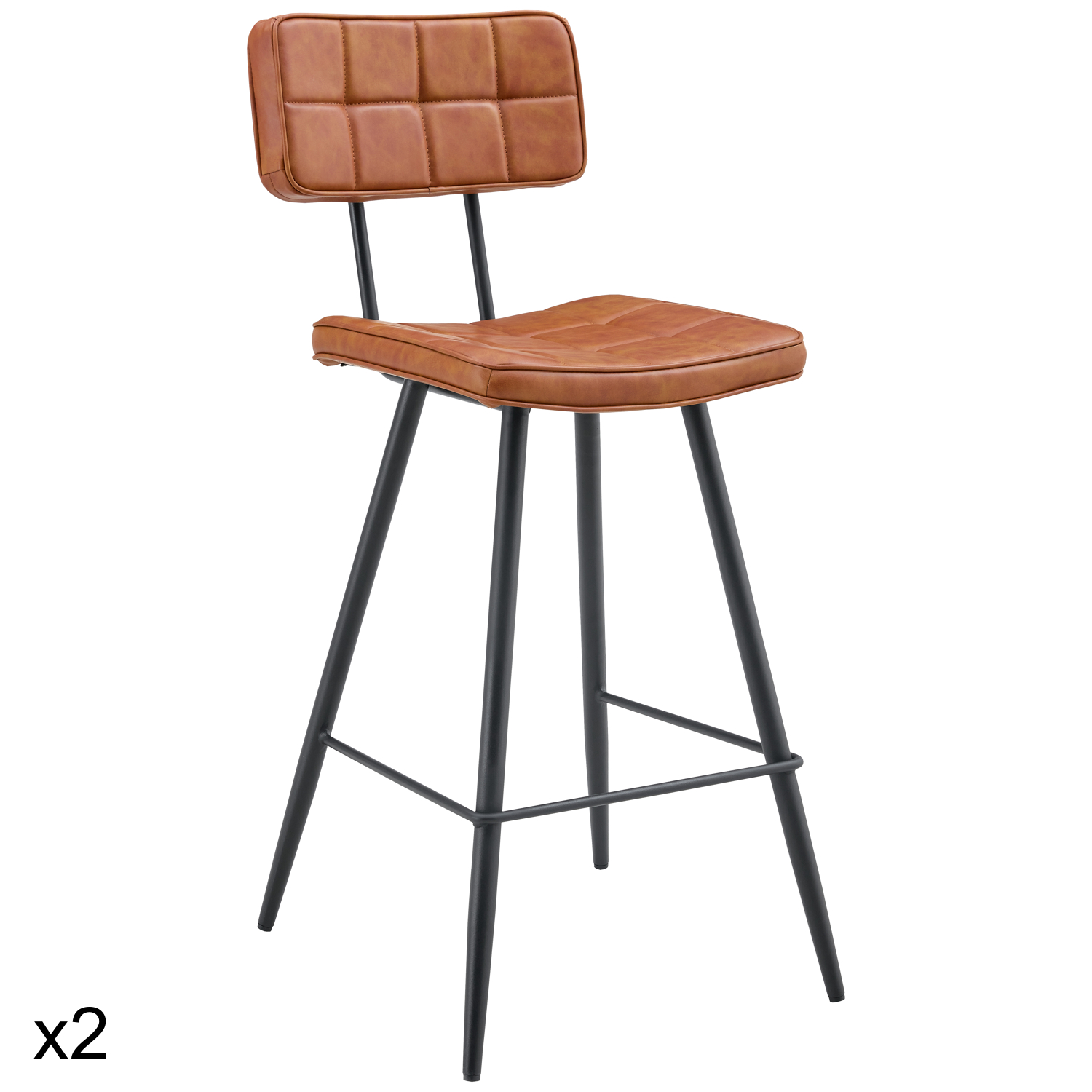 Lot de 2 tabourets de bar en simili cognac