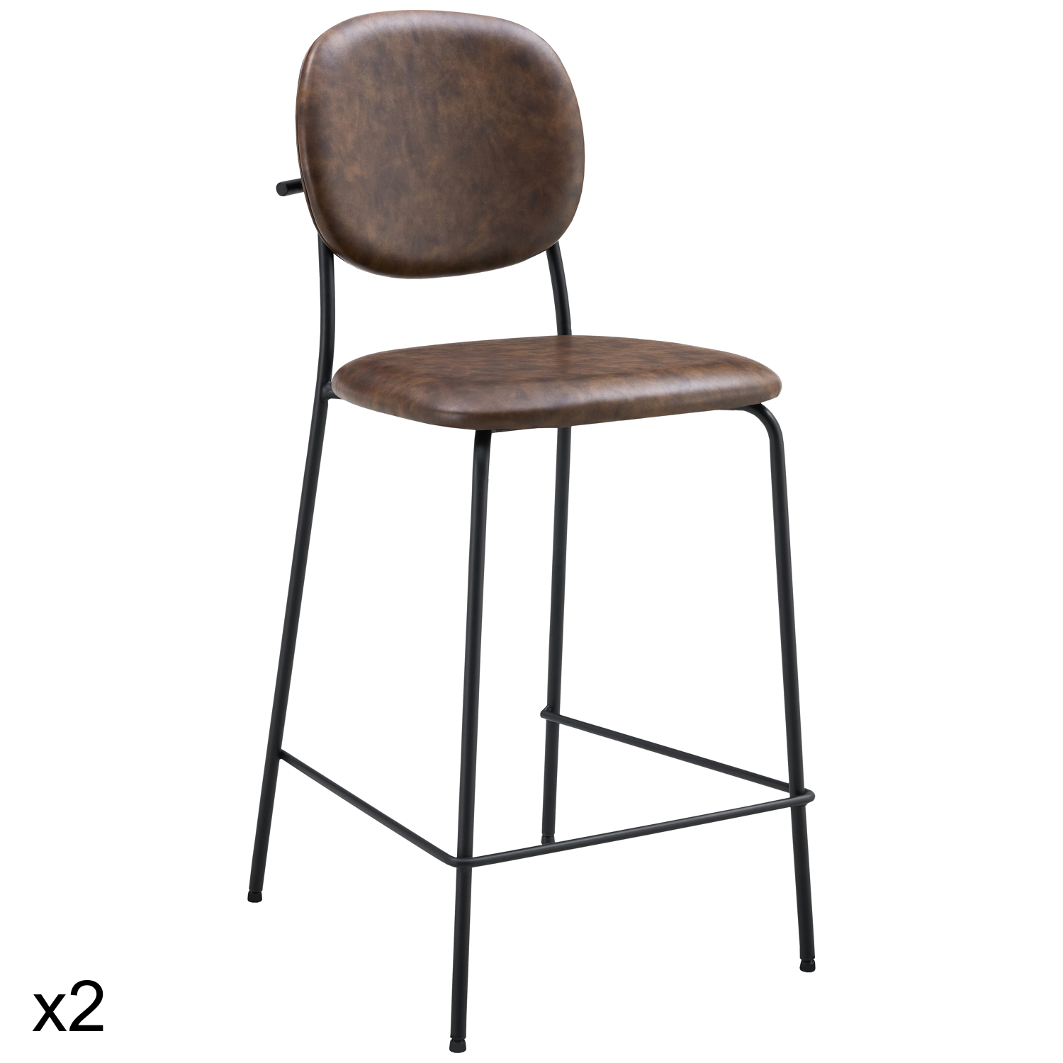 Lot de 2 tabourets de bar en simili marron