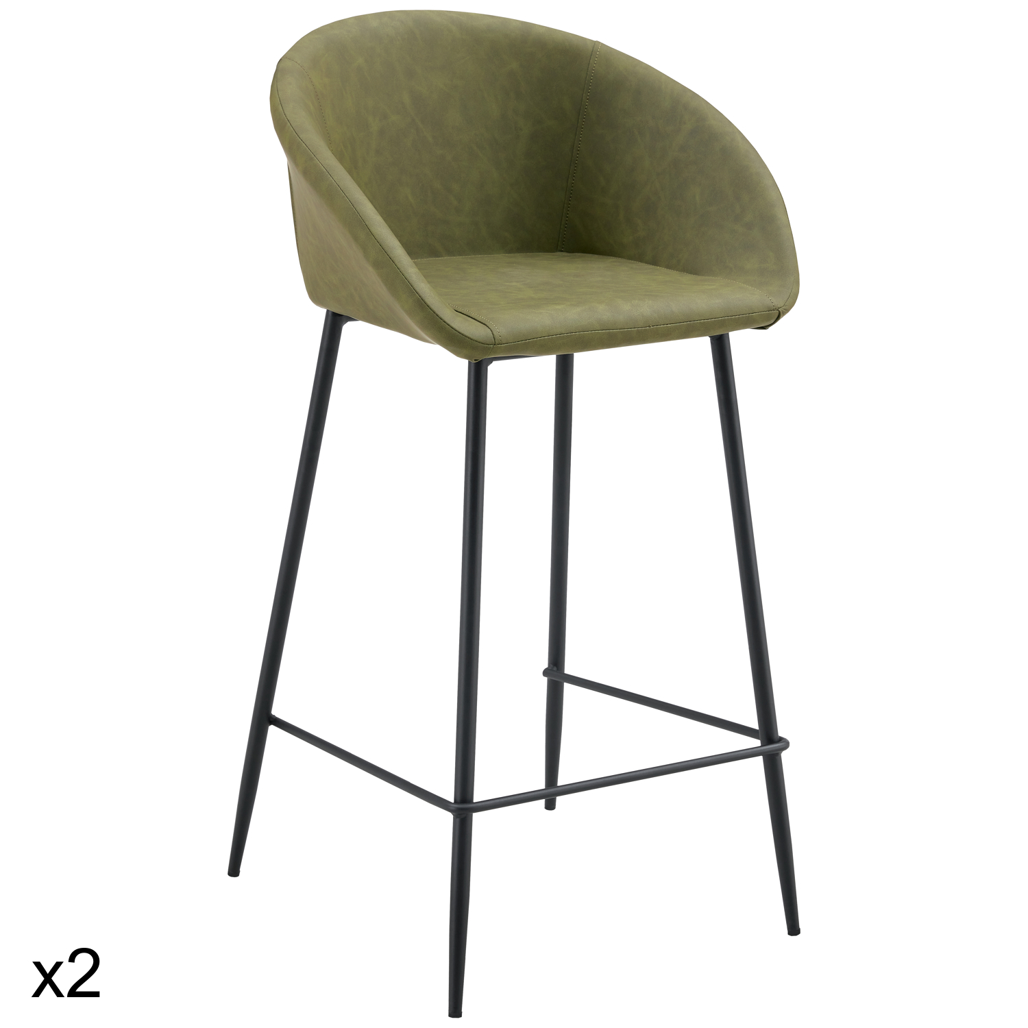 Lot de 2 tabourets de bar en simili vert