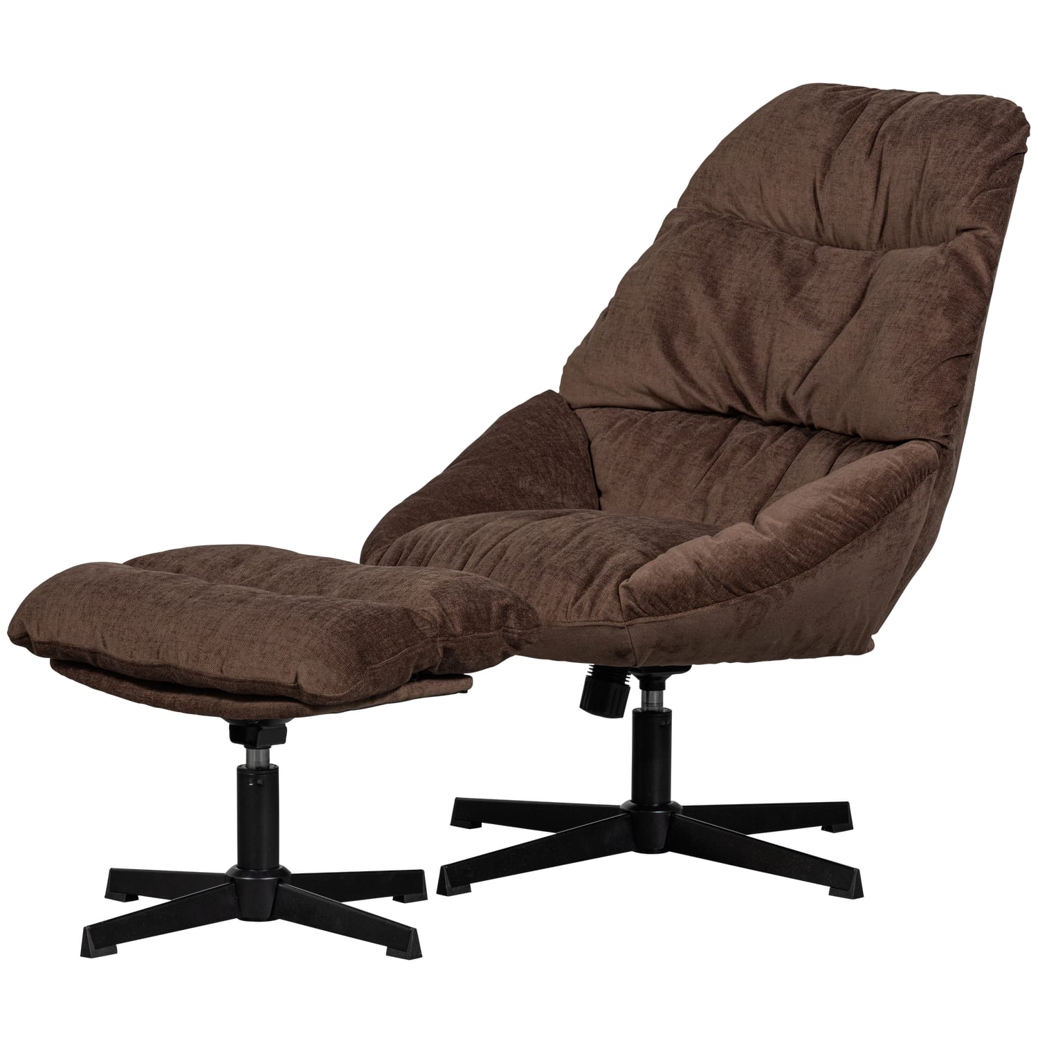 Fauteuil avec pouf en chenille marron