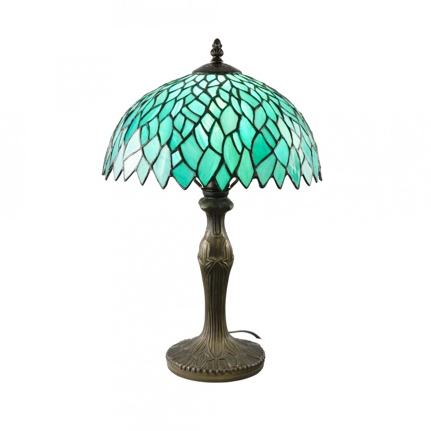Lampe à poser en verre mosaique & pied en alliage de zinc turquoise