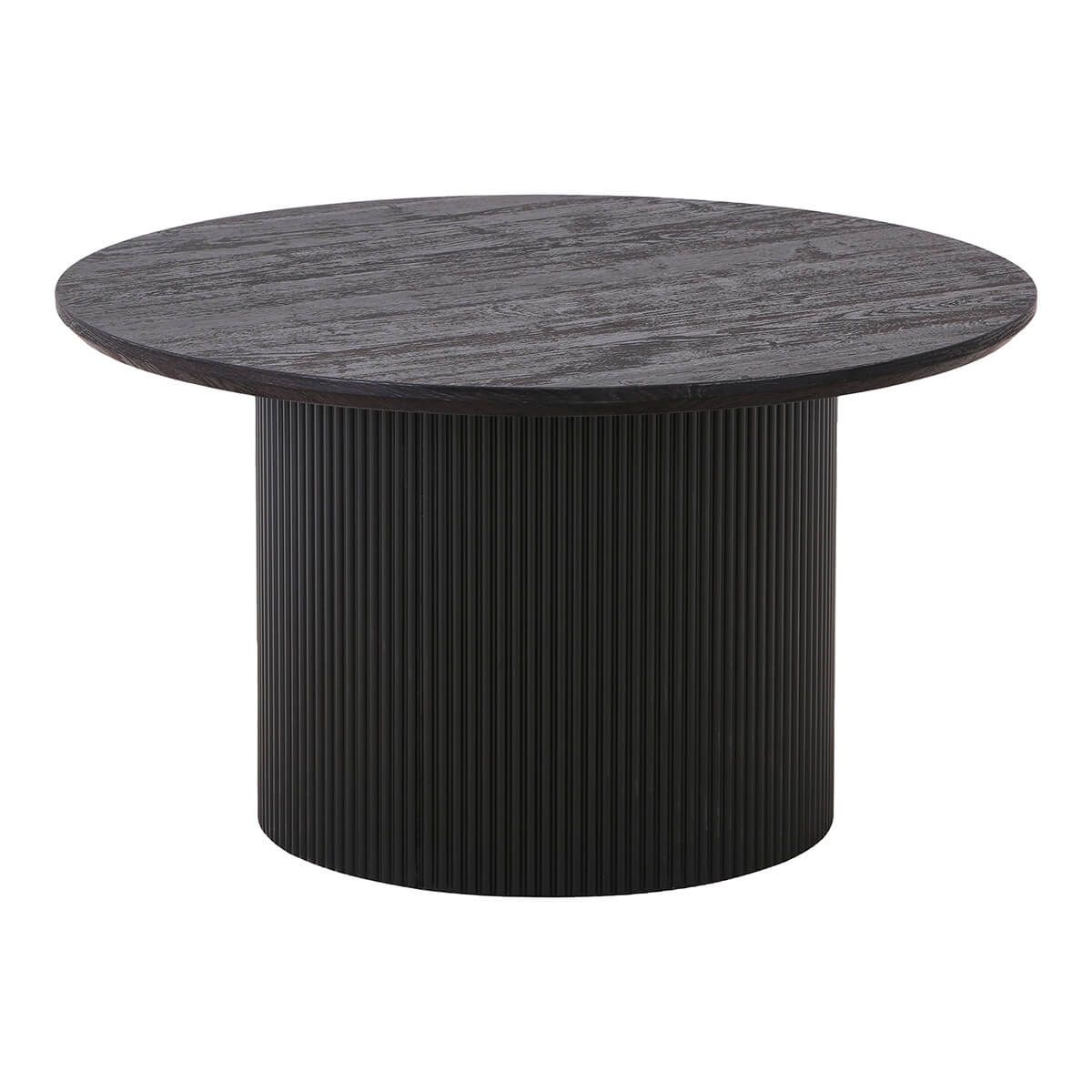 Table basse ronde 80cm pieds relief mdf effet bois foncé