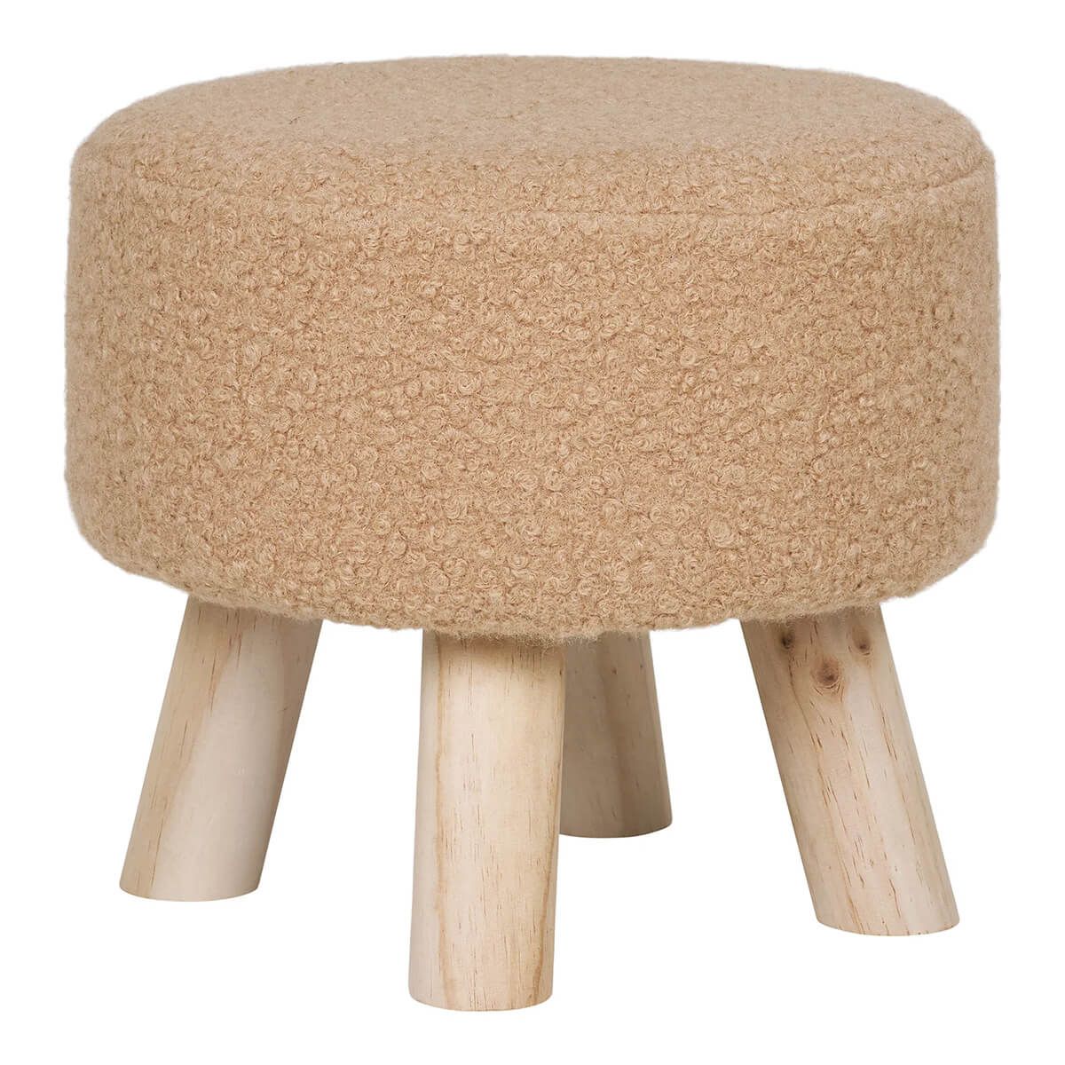 Tabouret  bas tissu bouclé beige pieds en pin naturel