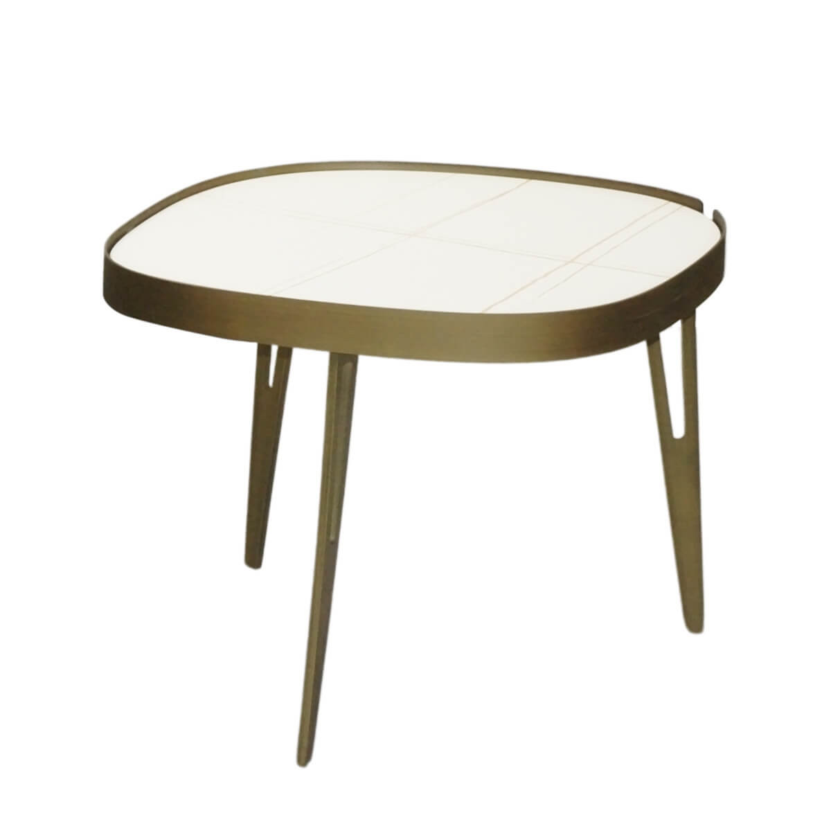 Table  d’appoint bronze et céramique marbrée blanche