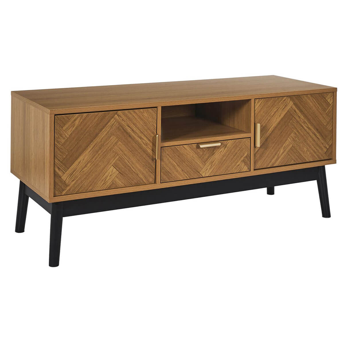 Meuble  tv 2 portes et 1 tiroir aspect bois décor chevrons piétement n