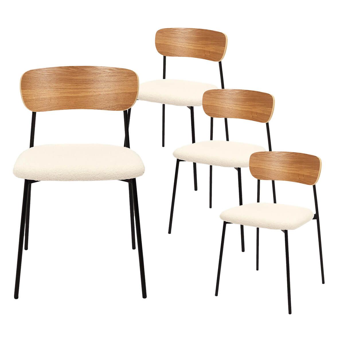 Lot  de 4 chaises bois et métal assise en tissu bouclettes